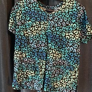 Blue leopard pattern scrub top